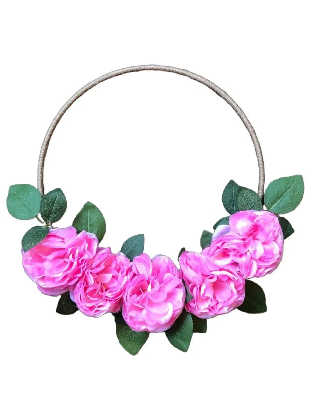 Barbie Barbiecore Hot Pink Neon Colorful Floral Flower Twine Tweed Hoop Wreath